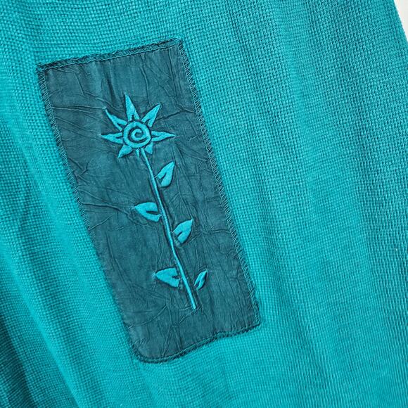 Johnny Was Maxi Dress Green Lagenlook Art to Wear Rare Y2k Drop Waist Size L - Picture 4 of 8